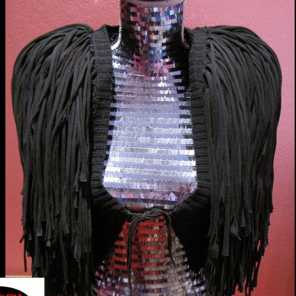 Custom Made Black Super Fringe Jacket Cape Shrug Women's Size Large burnerfabulo